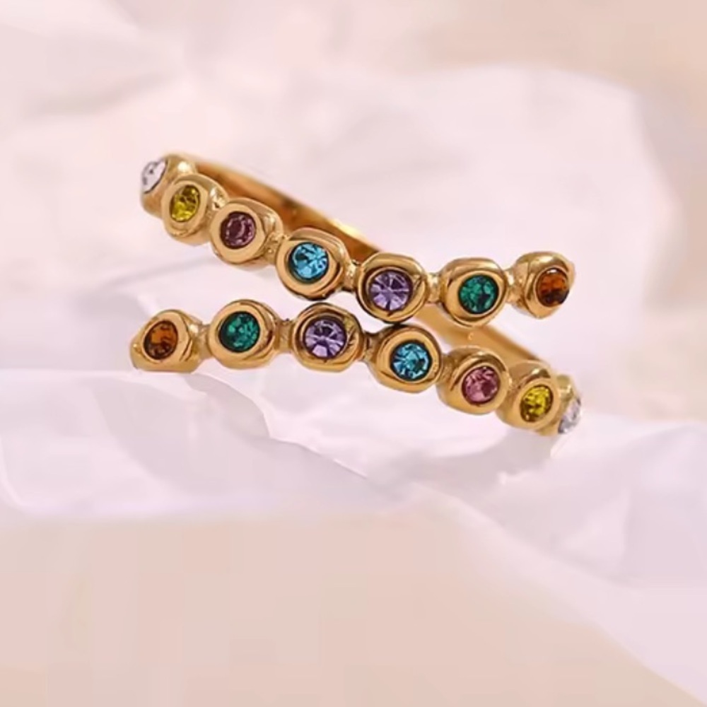 Rainbow Ring 18K Gold Plated Ring 

Stainless Steel adjustable